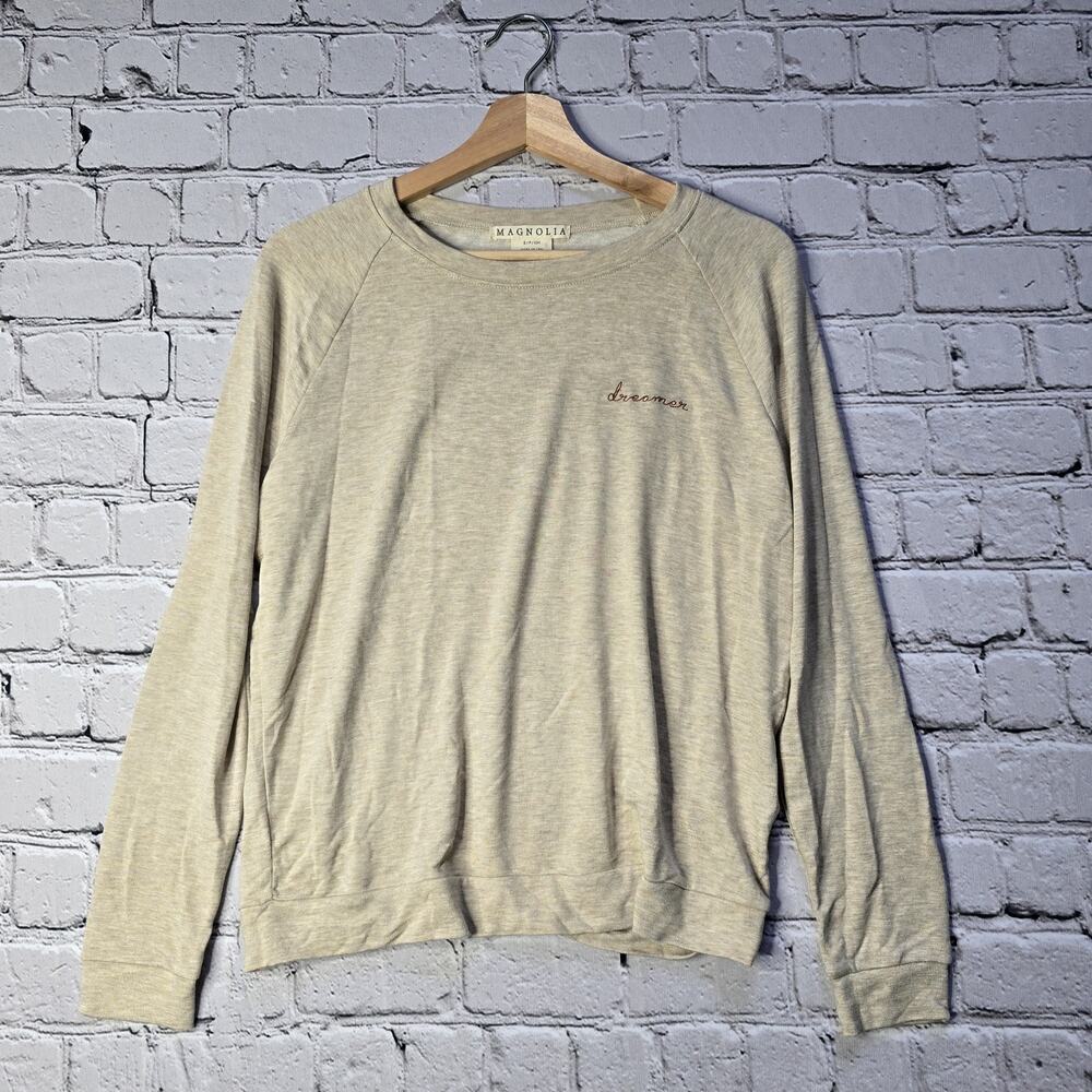 Magnolia Cream Beige Dreamer‎ Stitch Embroidered Crew Neck Knit Top Size Small